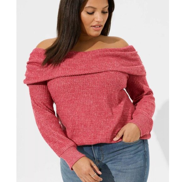 NWT Torrid 3 Brushed Waffle Off Shoulder Long Sleeve Top 3X 22 24 - Picture 2 of 9